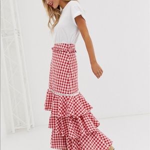 Red and white gingham maxi skirt